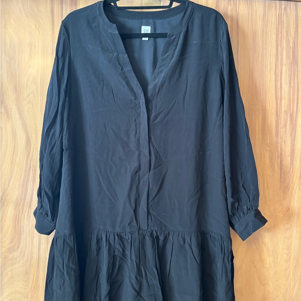 Drop Waist Swing Dress, Black Gap spring dress, Black Long Sleeve Dress size 16